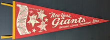 Load image into Gallery viewer, 1954 New York Giants Full Size Pennant National League Champions Willie Mays
