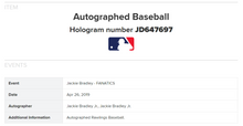 Load image into Gallery viewer, Jackie Bradley Jr Autographed 2018 World Series Baseball Signed MLB Holo Red Sox
