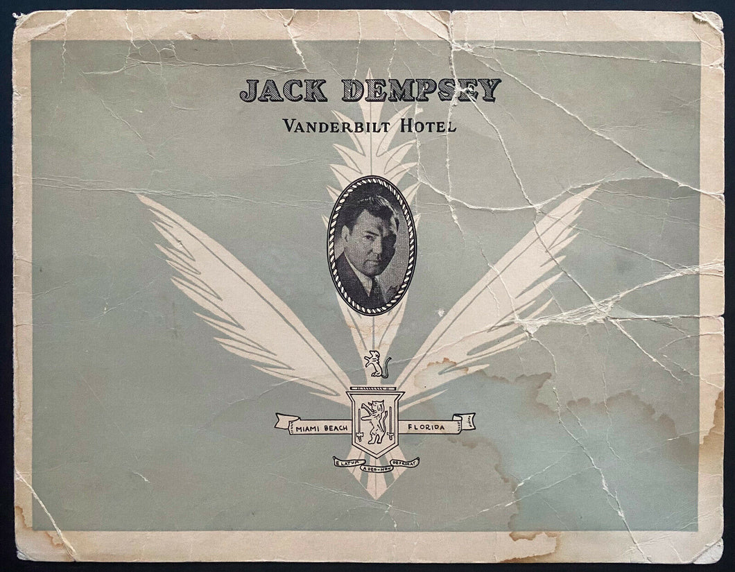 1930's Jack Dempsey Vanderbilt Hotel Blank Back Card Miami Beach Vintage Boxing