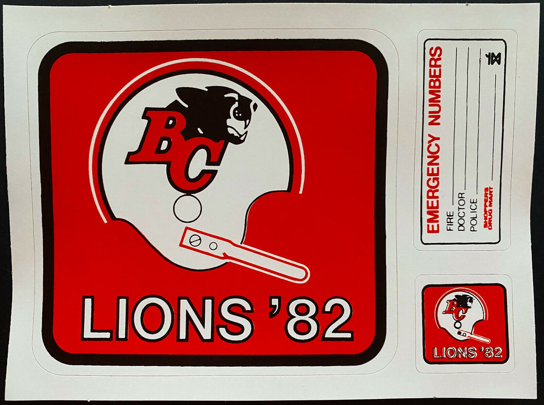 1982 British Columbia Lions CFL Football Sticker Decal Shoppers Drug Mart Promo