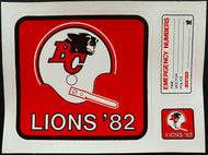 1982 British Columbia Lions CFL Football Sticker Decal Shoppers Drug Mart Promo