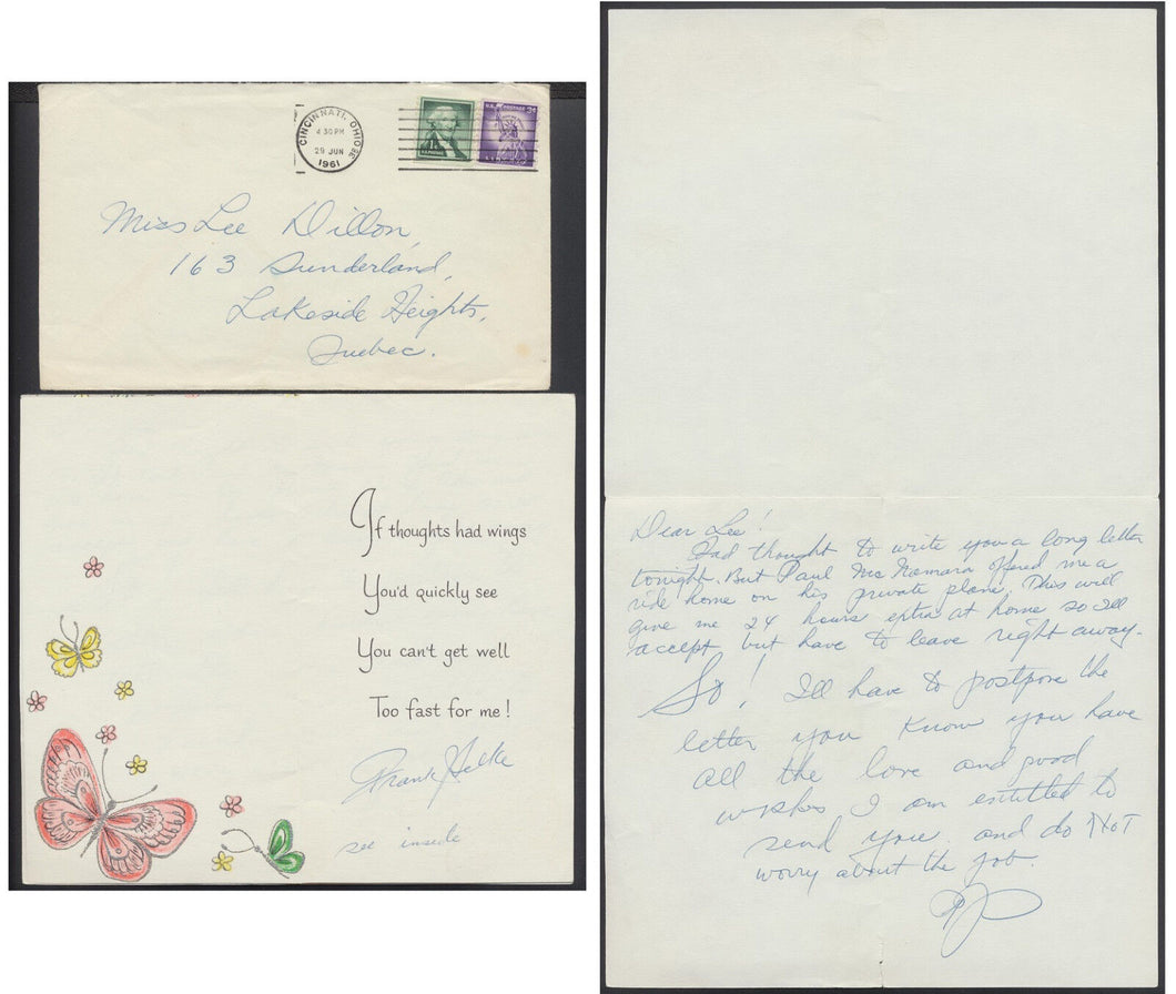 1961 FRANK SELKE Signed Get Well Wishes Montreal Canadiens GM Hockey Auto LOA