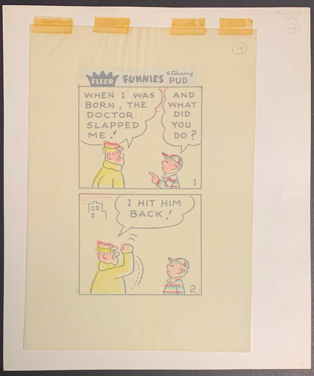 1976 Rare Original Comic Art Of A Fleer Riddles Starring Pud - Dubble Bubble Gum