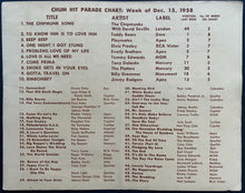 Load image into Gallery viewer, 1958 Vintage CHUM 1050 Radio Toronto Music Chart Featuring Elvis Presley
