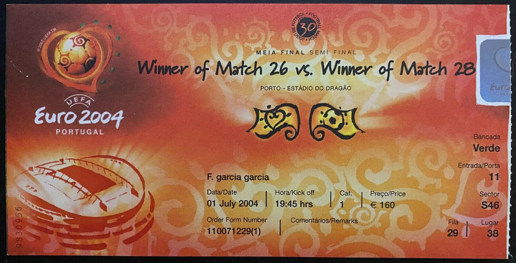 UEFA Euro 2004 Soccer Ticket Stub Semi-Final Greece Czech Republic