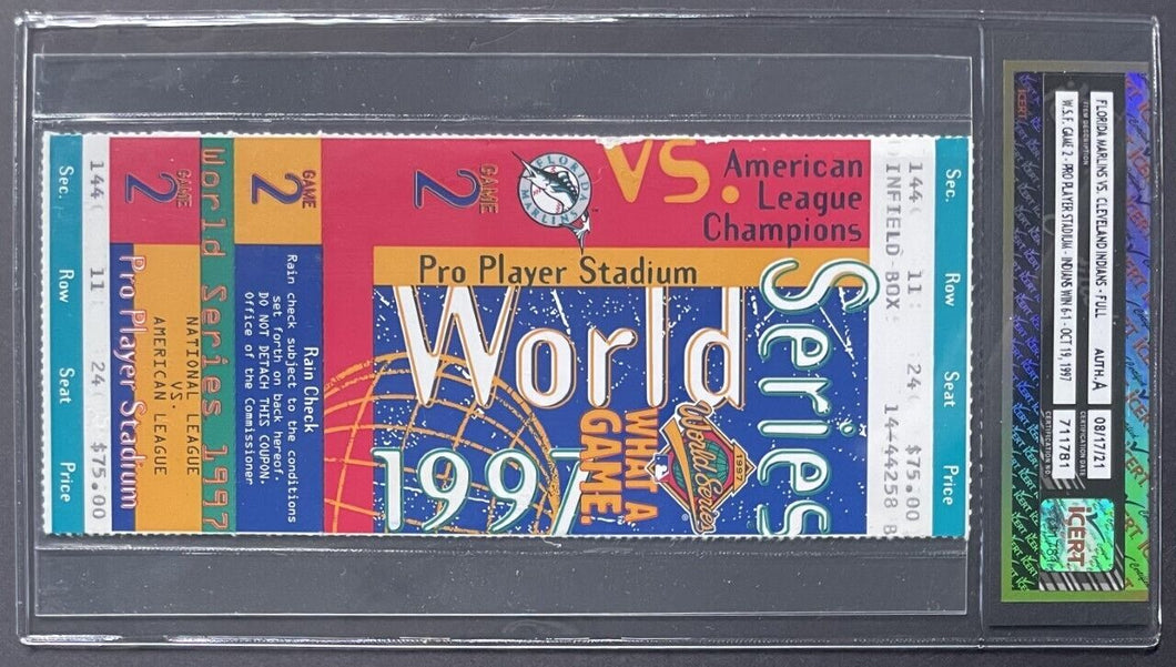 1997 World Series MLB Baseball Ticket Game 2 Florida Marlins vs Cleveland iCert