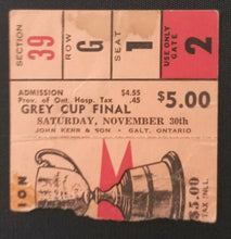Load image into Gallery viewer, 1957 CFL Grey Cup Football Ticket Winnipeg Blue Bombers Hamilton Ti-Cats Vintage
