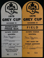 1979 CFL Football Ron Reusch Press Credential Grey Cup Olympic Stadium Vintage
