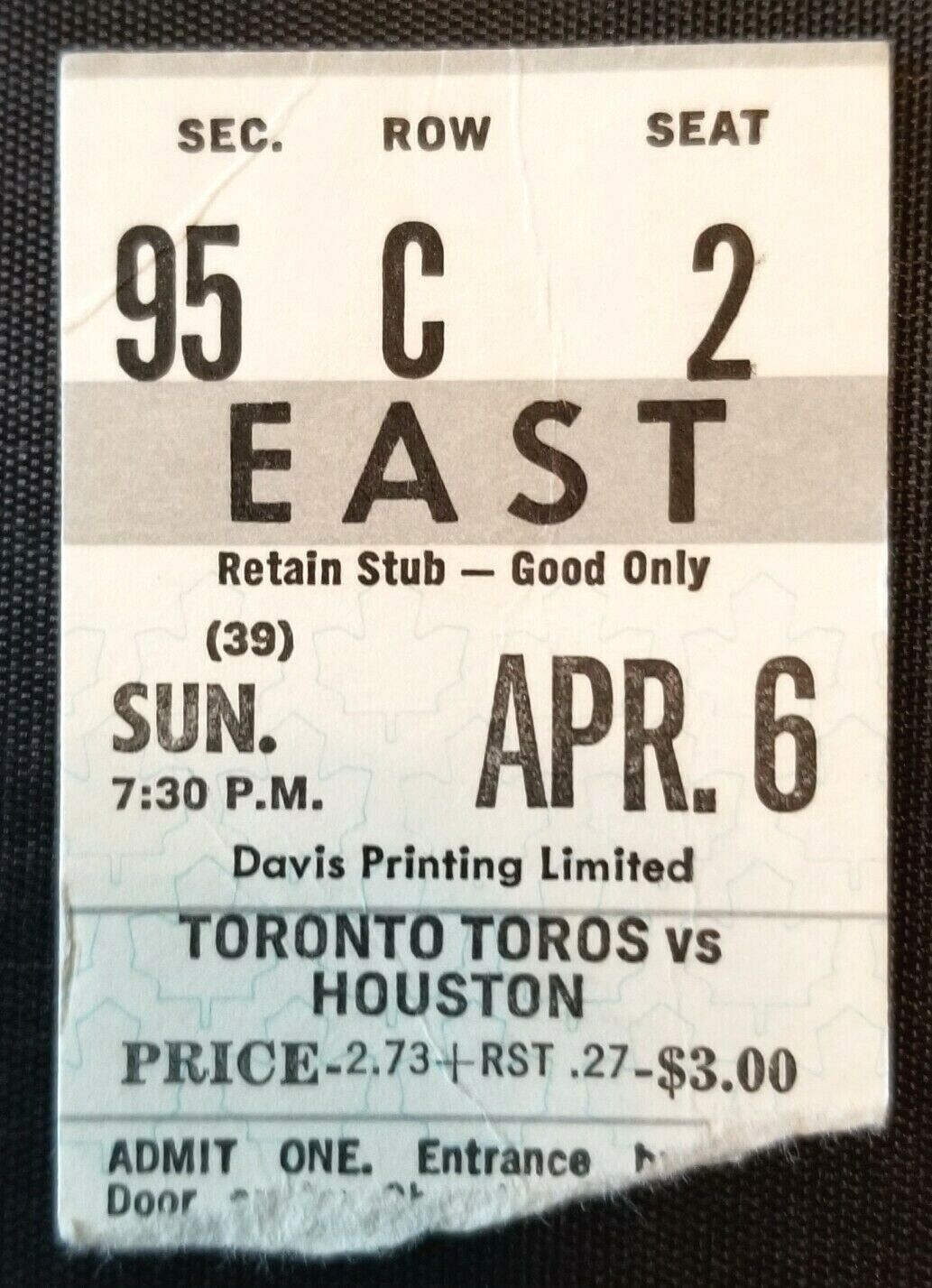 1974-75 WHA Hockey Ticket Stub Final Regular Toronto Toros Houston Aeros