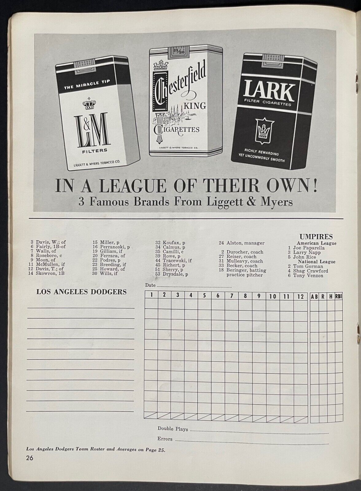 1963 New York National League Baseball Club retailer Official Program, Scorecard G Cond