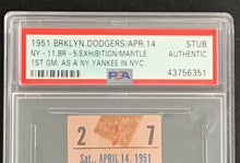 Load image into Gallery viewer, 1951 Brooklyn Dodgers vs New York Ticket Mickey Mantle 1st Game As A Yankee PSA
