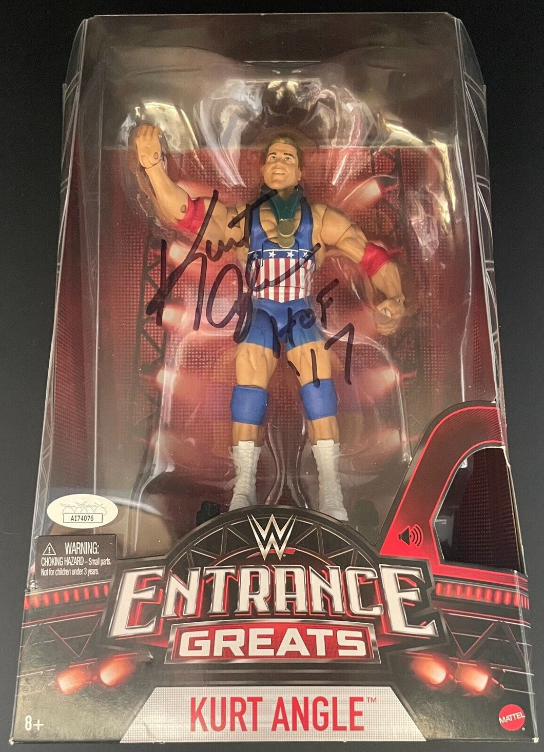 2017 Kurt Angle WWE Mattel Entrance Greats Figurine Signed Box Autographed JSA