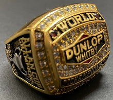 Load image into Gallery viewer, 1958 Whitby Dunlops World Champion 18 Carat Gold Plated Size 10 Replica Ring
