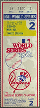 Load image into Gallery viewer, 1981 World Series Game 2 Ticket Yankee Stadium NY Yankees v LA Dodgers iCert 8
