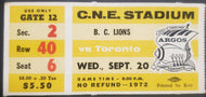 1972 C.N.E. Stadium B.C. Lions vs Toronto Argonauts CFL Football Ticket