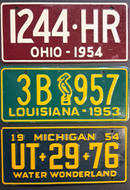 1953/54 General Mills Wheaties Mini Metal License Plates x3 MI OH LA Vintage