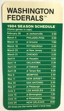 Load image into Gallery viewer, Washington Federals 1984 Season Pocket Schedule USFL Miller Brewing Football
