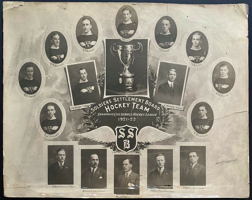 1921-22 Soldiers Settlement Board Team Photo Champs Civil Service Hockey League