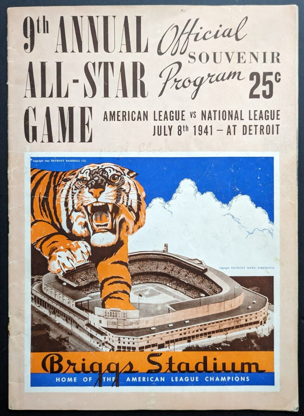1941 MLB All-Star Game Program Detroit Briggs Stadium Ted Williams Walk-Off MLB