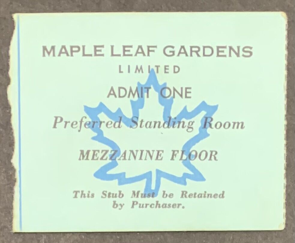 1950's Maple Leaf Gardens Standing Room Vintage NHL Hockey Ticket