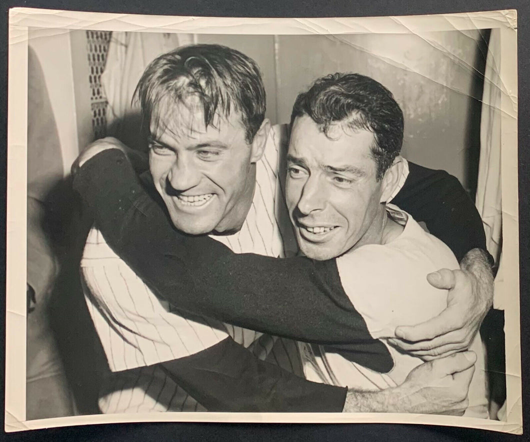 1940's Joe DiMaggio Vintage Press Photo In Locker Room Celebrating World Series