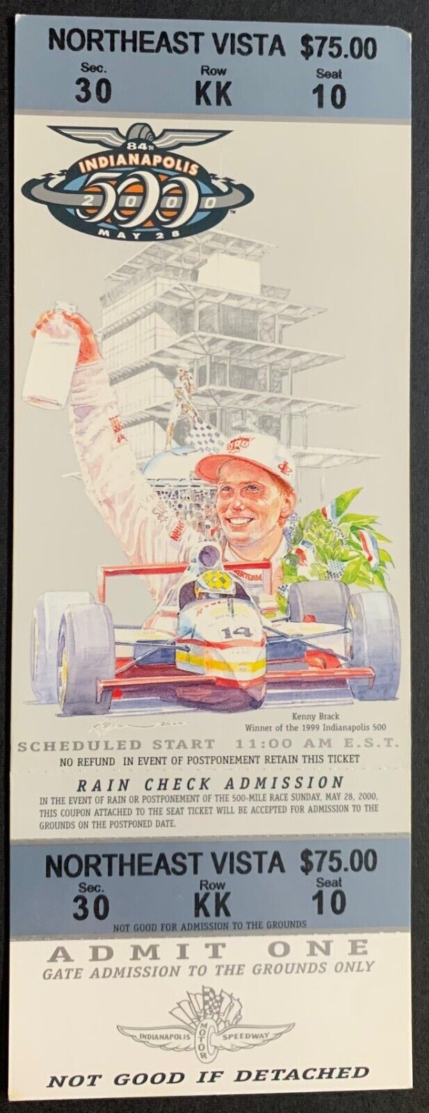 2000 Indy 500 Ticket Indianapolis Racing Vintage Juan Montoya Win + Kenny Brack