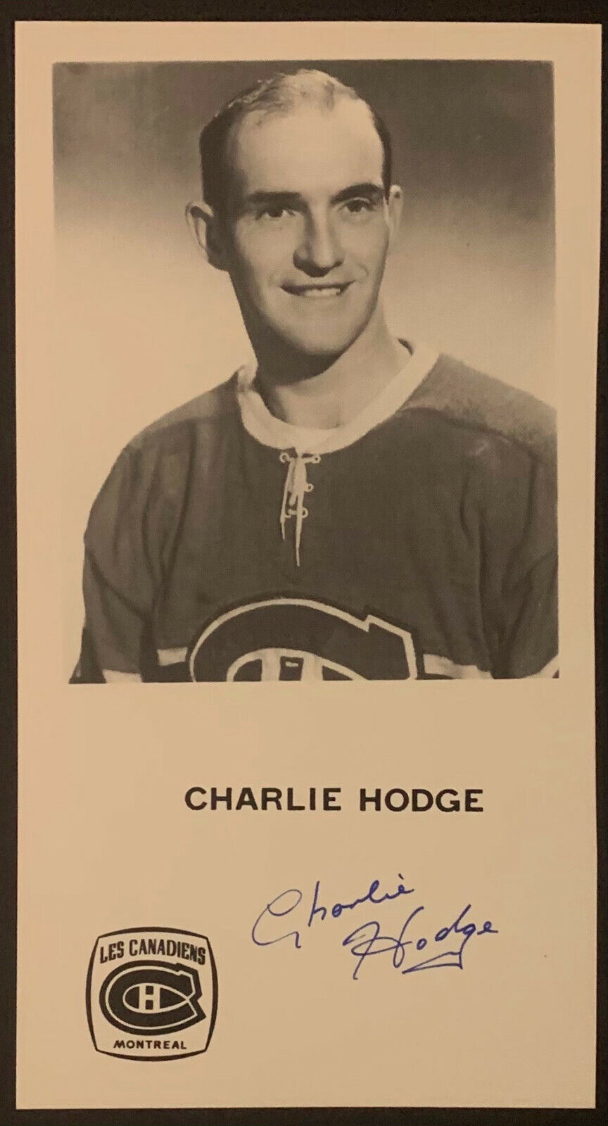 Charlie Hodge Signed Photo Team Issued Autographed Montreal Canadiens NHL Hockey