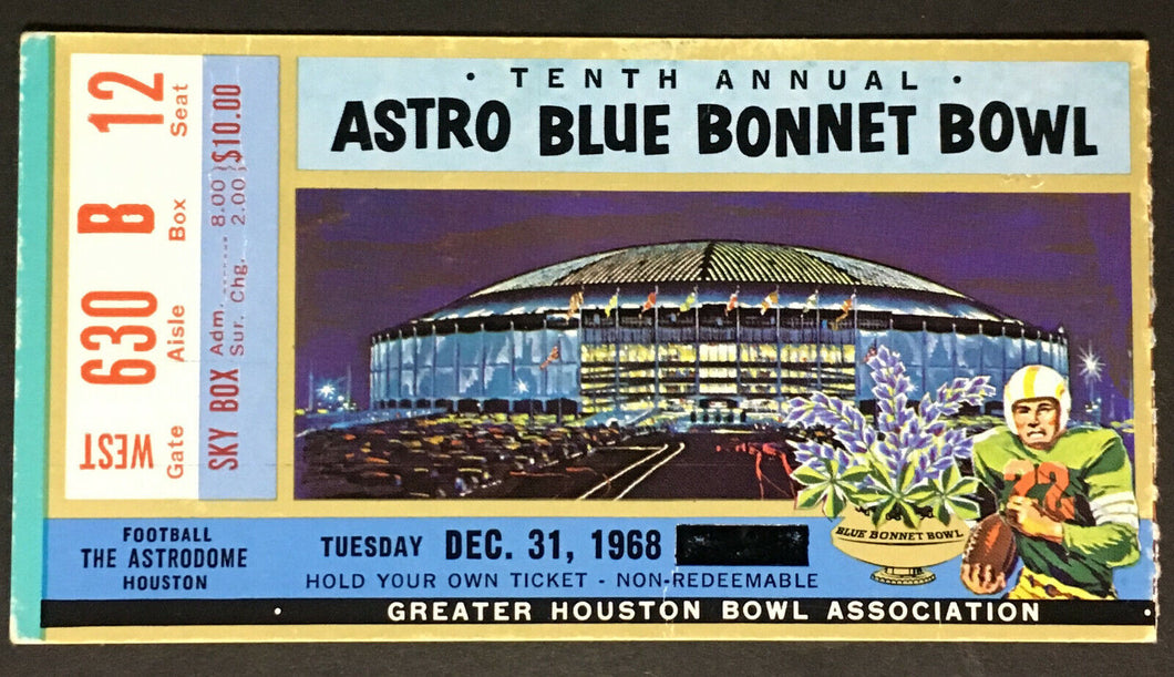 1968 Astro Bluebonnet Bowl NCAA Football Ticket Houston SMU v Oklahoma Sooners