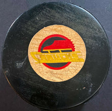 Load image into Gallery viewer, Vancouver Canucks NHL Game Puck Viceroy Approved MFG Vintage Used 1980's
