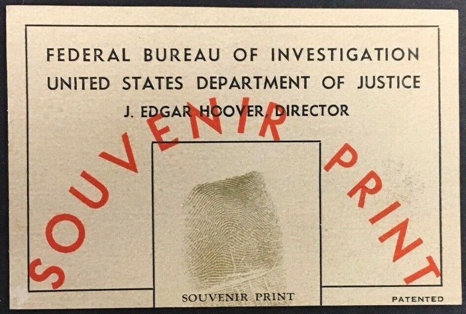 1930s Souvenir Fingerprint Card FBI History J Edgar Hoover Novelty Item