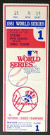 1981 World Series Baseball Ticket Game 1 New York Yankee Stadium Vs Dodgers MLB