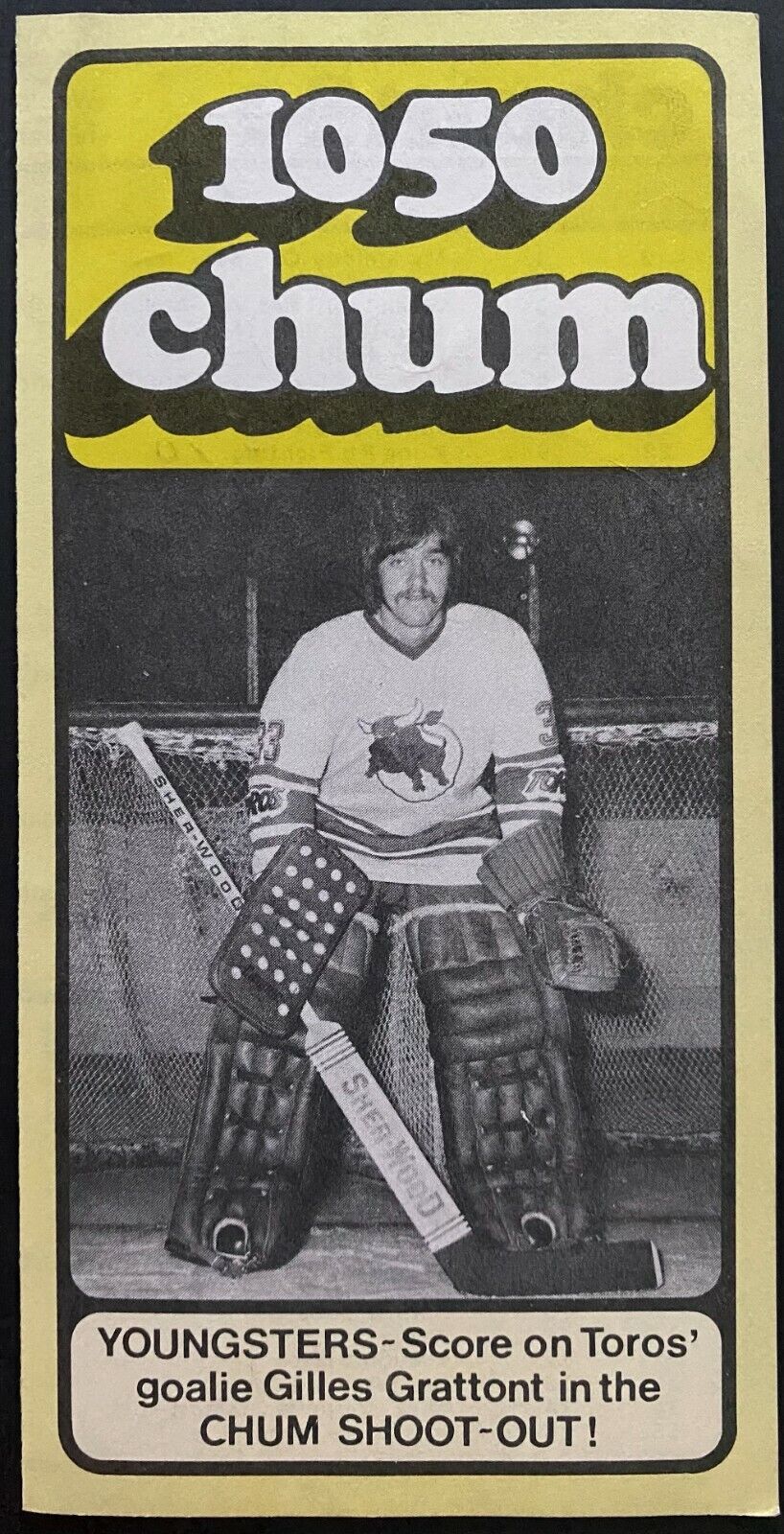Vintage 1974 1050 Chum Radio Chart Gilles Gratton Cover Toronto Toros Hockey