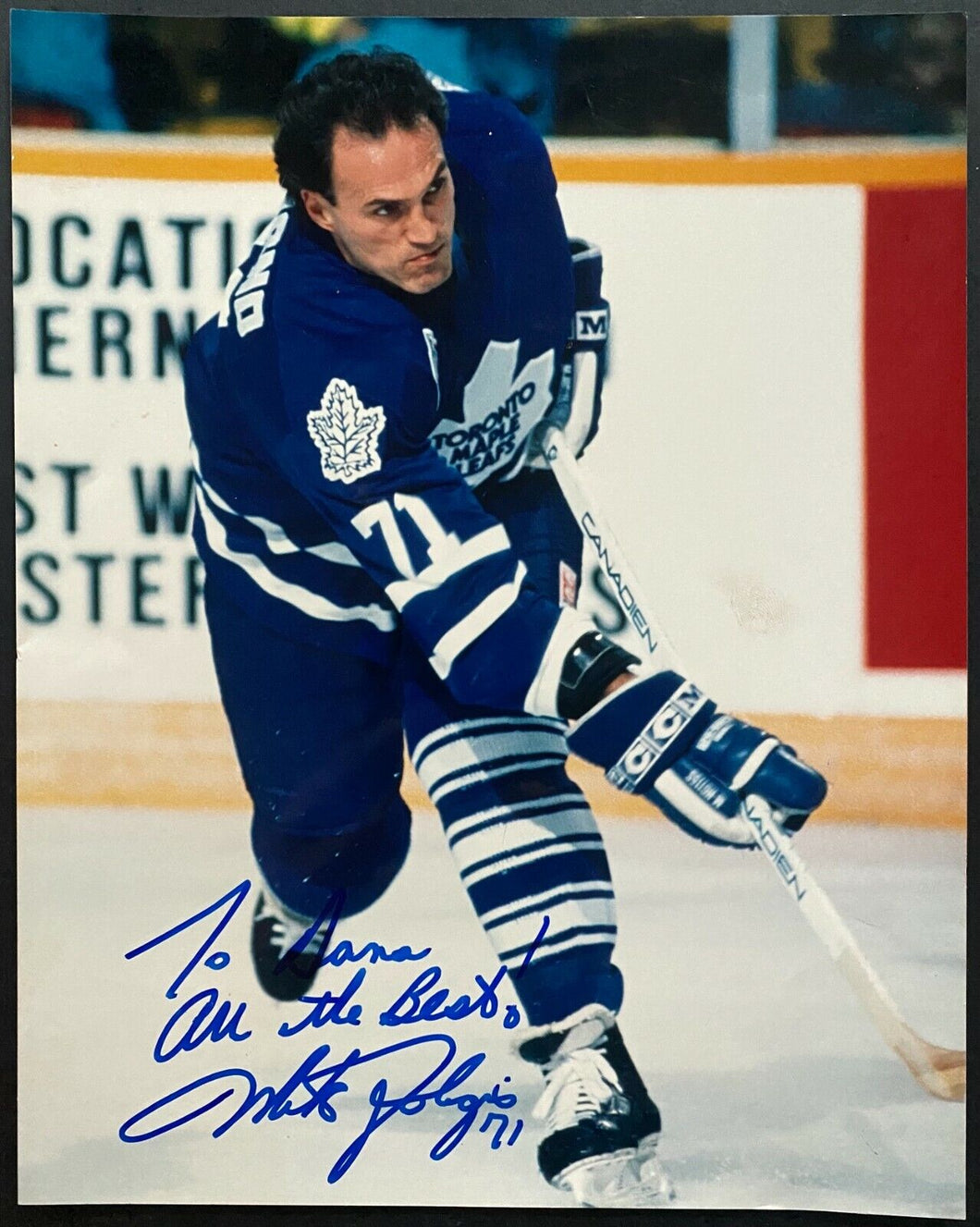 Signed NHL Hockey Toronto Maple Leafs Forward Mike Foligno Autographed Photo