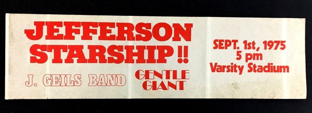 1975 J Geils Band Jefferson Starship Bumper Sticker Varsity Stadium Toronto VTG