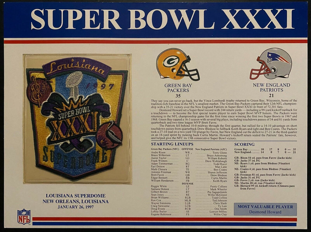 1997 NFL Football Super Bowl XXXI Patch Green Bay Packers New England Patriots