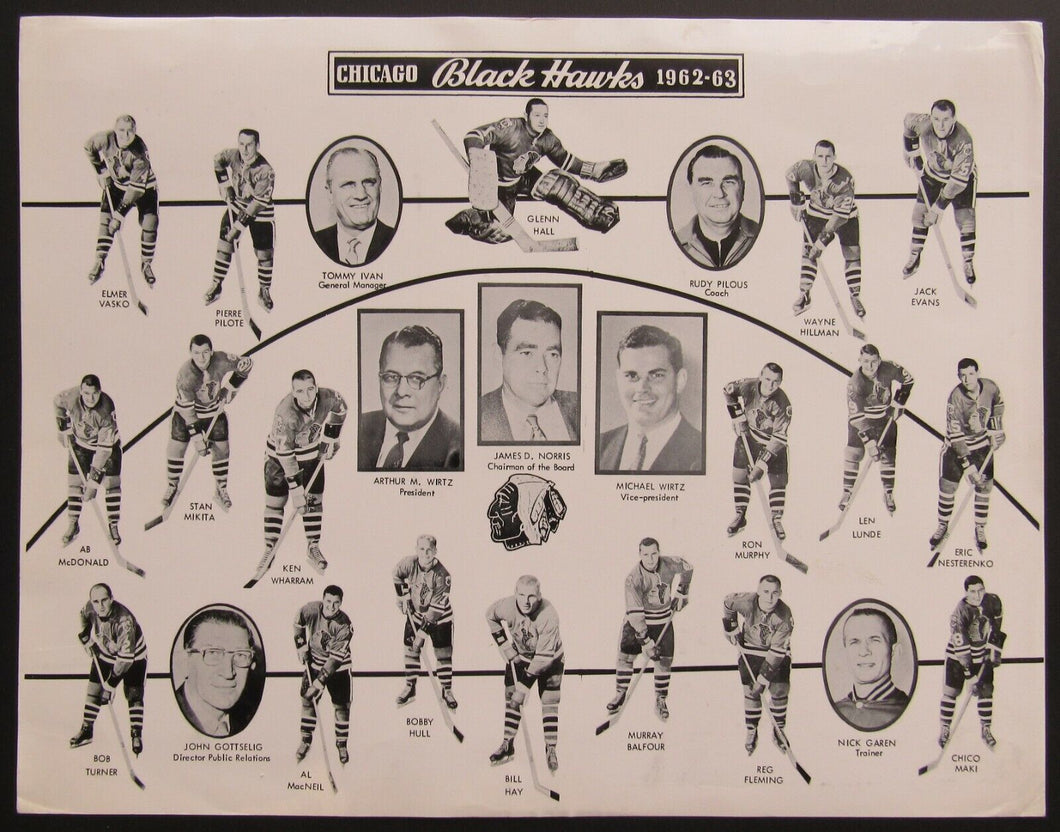 1962 / 1963 NHL Chicago Blackhawks Team Issued Photo Pilote Hull Hall Mikita