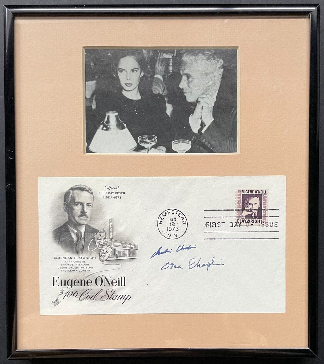 Charlie Chaplin + Uma Chaplin Autographed First Day Cover Framed Signed JSA LOA