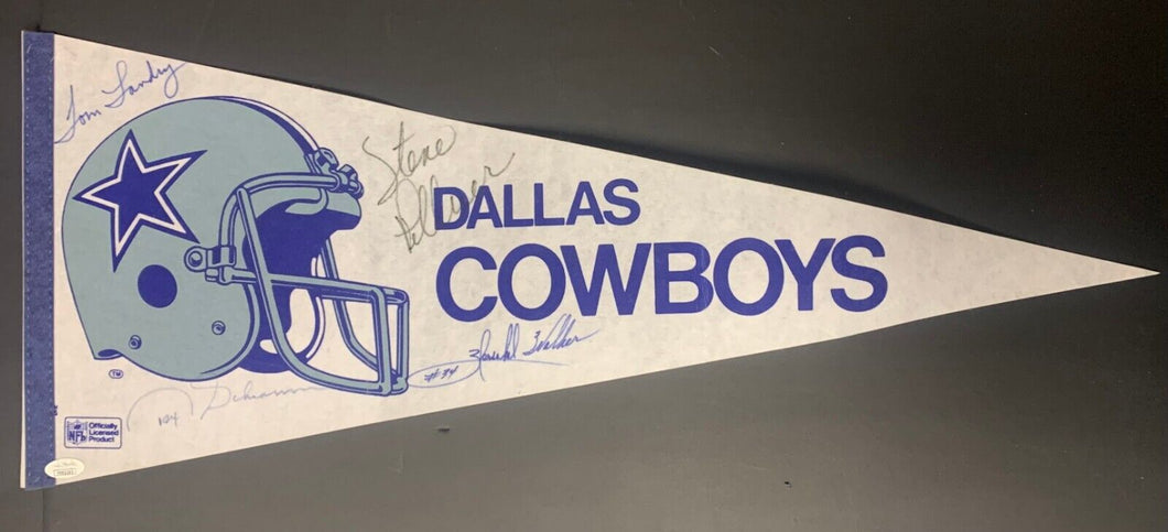 Dallas Cowboys NFL Football Signed Pennant x4 Pelleur Schramm Landry Walker JSA