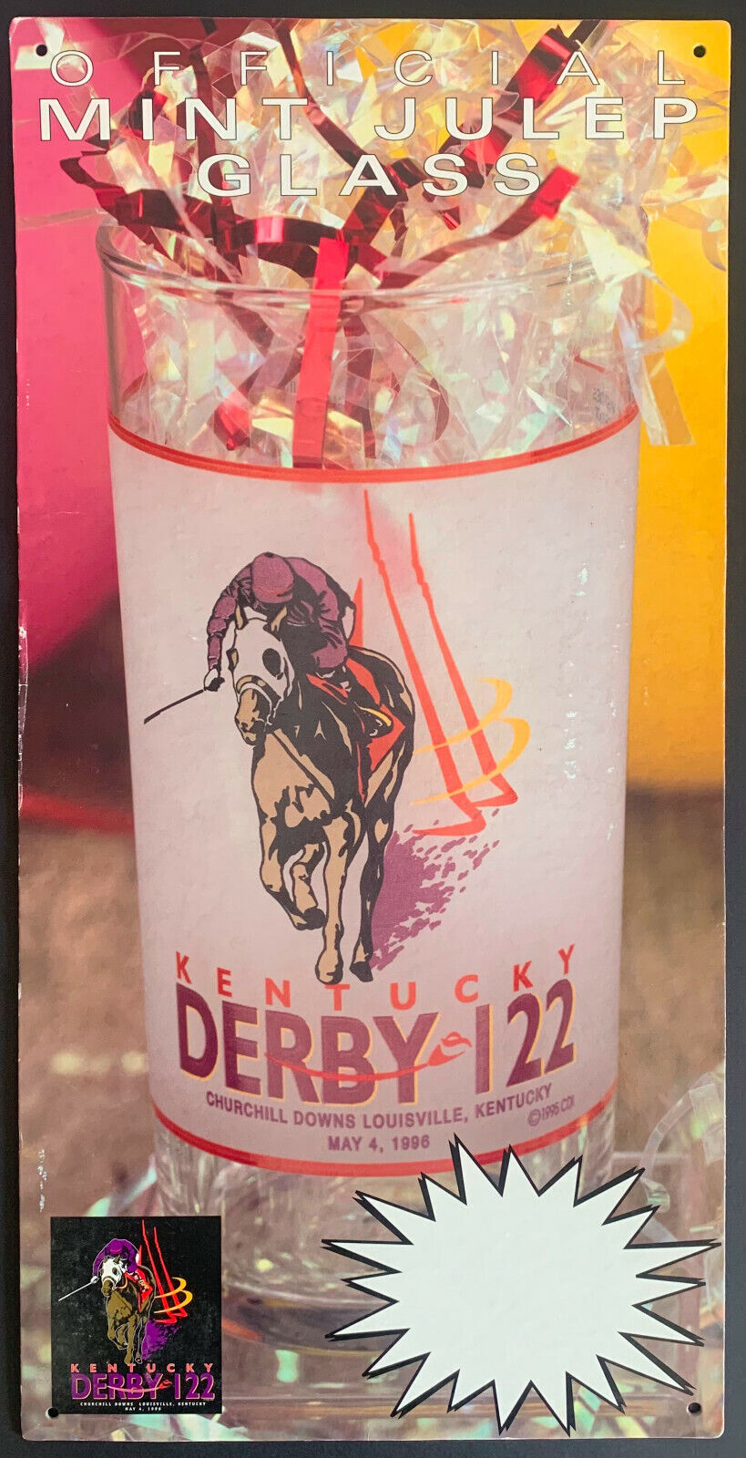 1996 122nd Kentuky Derby Cardboard Broadside Advertisement Mint Julep Glasses