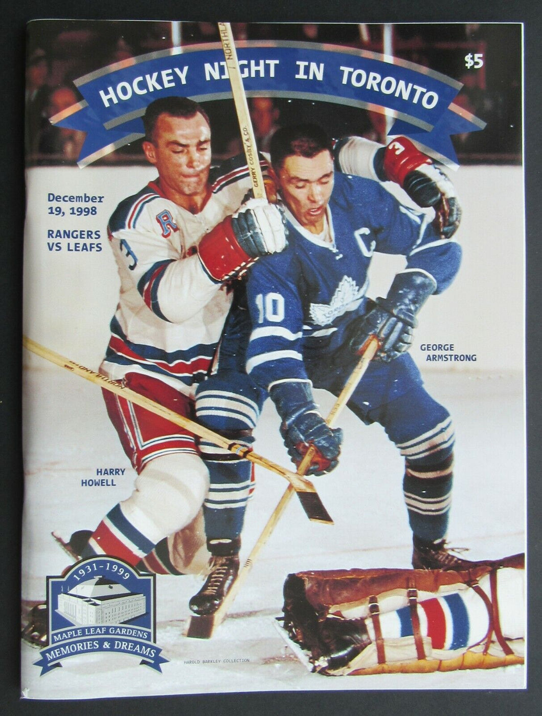 1998 Maple Leaf Gardens NHL Program Toronto Leafs v NY Rangers Armstrong Gretzky