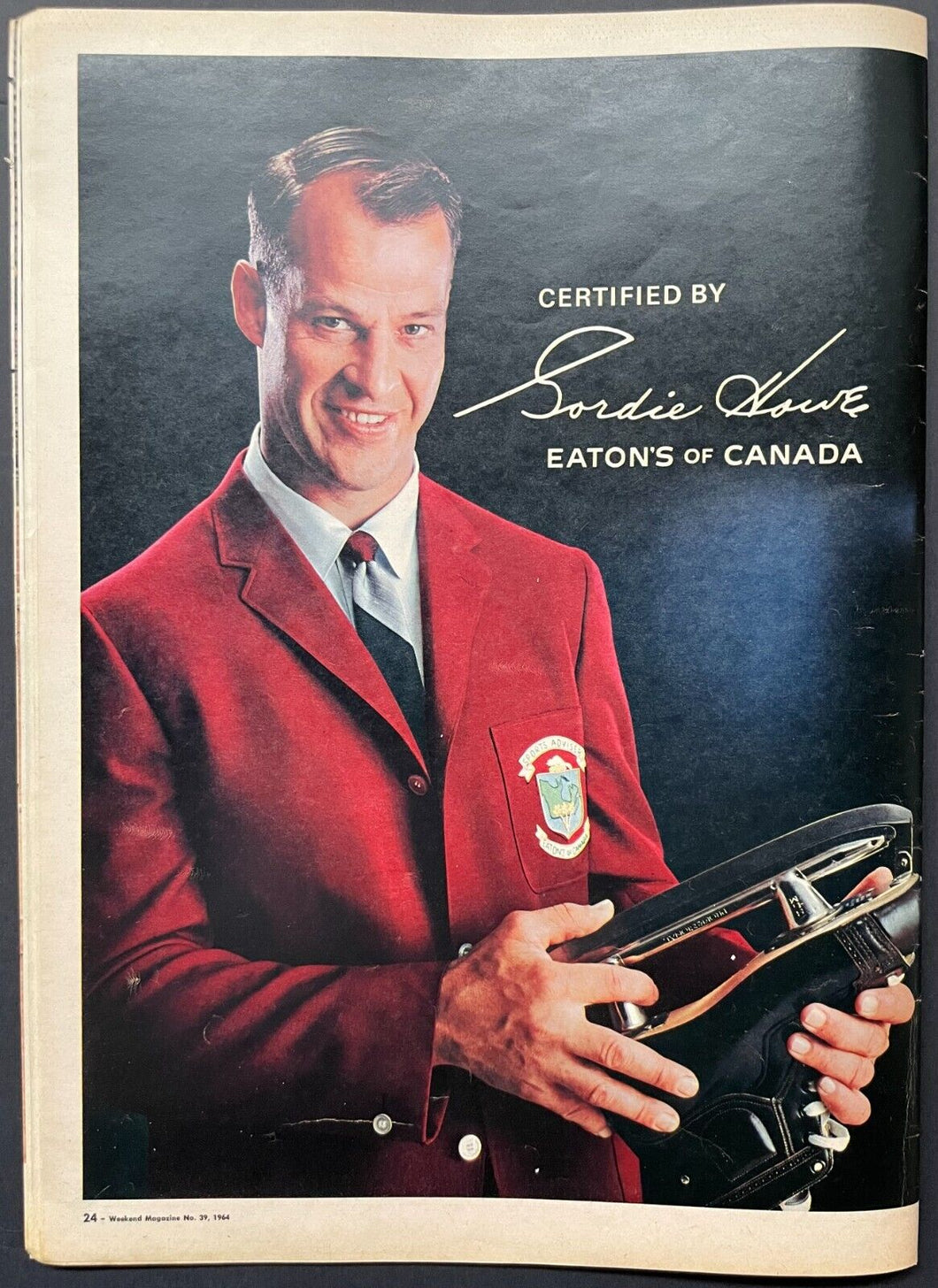 1964 Weekend Magazine Gordie Howe Centerfold NHL Hockey Detroit Red Wings VTG