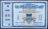 1932 Los Angeles Summer Olympics Swimming Ticket Stub Historical Sports Vintage