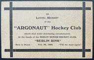 1906 Argonaut Hockey Club Final Game @ Berlin Rink Unposted Postcard Vintage