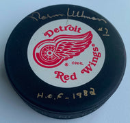 Norm Ullman Signed Detroit Red Wings NHL Hockey Puck Autographed In Glas Co