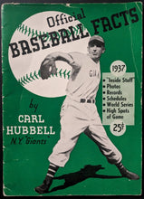 Load image into Gallery viewer, 1937 Official Baseball Facts Carl Hubbell New York Giants Vintage Booklet
