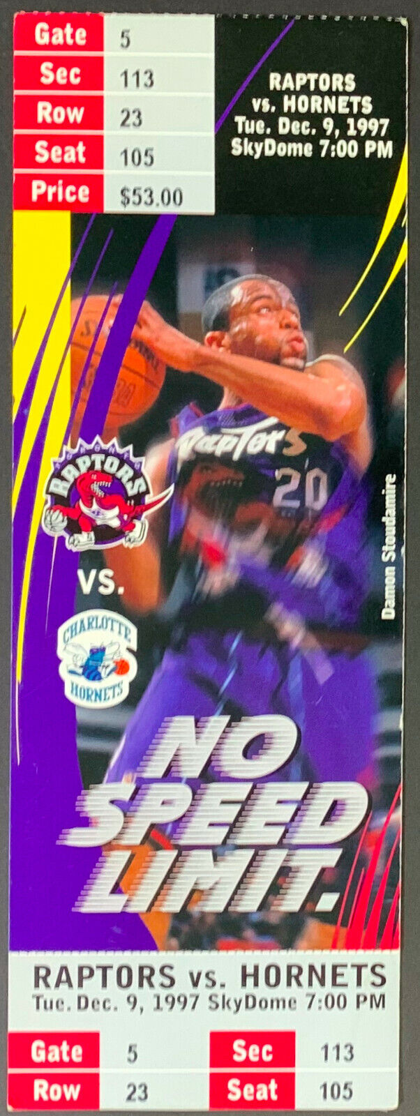 1997 SkyDome Toronto Raptors v Hornets NBA Basketball Ticket Damon Stoudamire