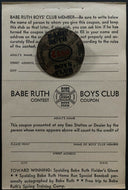 1934 Babe Ruth Boys Club Members Pin + Unused Contest Coupon VTG MLB Baseball