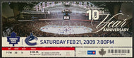 2009 ACC Unused Ticket Toronto Maple Leafs vs Vancouver Canucks Sundin Scores