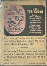 Load image into Gallery viewer, 1971 O Pee Chee #13 Joe Theismann BVG 6 Ex-Mt CFL Football Toronto Argonauts
