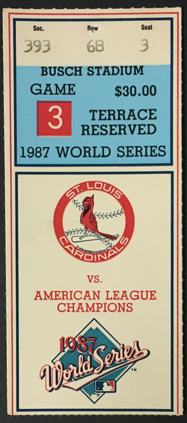 1987 World Series Ticket Game 3 MLB Baseball Minnesota Metrodome Twins St. Louis